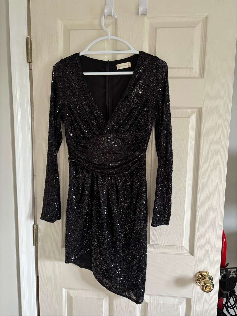 Altar'd State Black Sequin Long-Sleeve V-Neck Dress